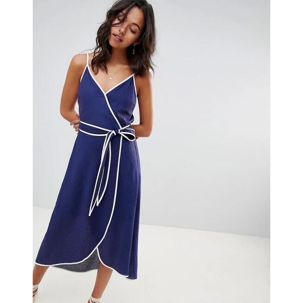Moon River Blue Wrap Midi Dress